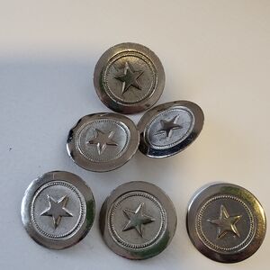 Vintage Silver Tone Metal Star Western Buttons Set Of Six